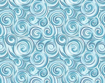 One Metre - Blue Swirl - Cotton Fabric
