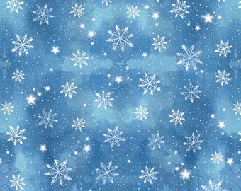One Metre - A Roar A Frost - Frosty Snowflakes - Cotton Fabric