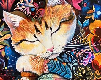 Calico Cat Floral - Cotton Panel