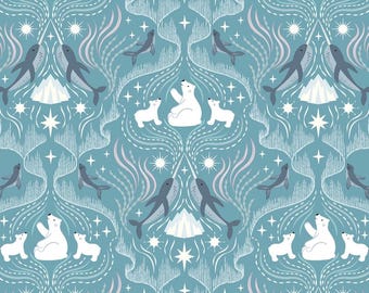 One Metre - Polar Bears & Narwals  - Cotton Fabric