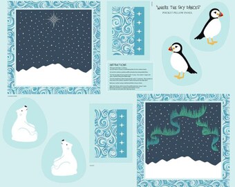 Polar Bears & Puffins Cushion Panel  - Cotton Fabric