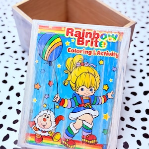 Vintage Style Character Storage Box, Rainbow Brite, store trinkets, stickers, cards, photos, decorative storage box, wood