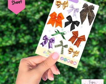 Fall Bows Sticker Sheet, Cute Autumn bows, Journal, Planner, Junk Journal, Vinyl, Stickers, Fall, Halloween, Autumn, Hair bow, Sticker Sheet