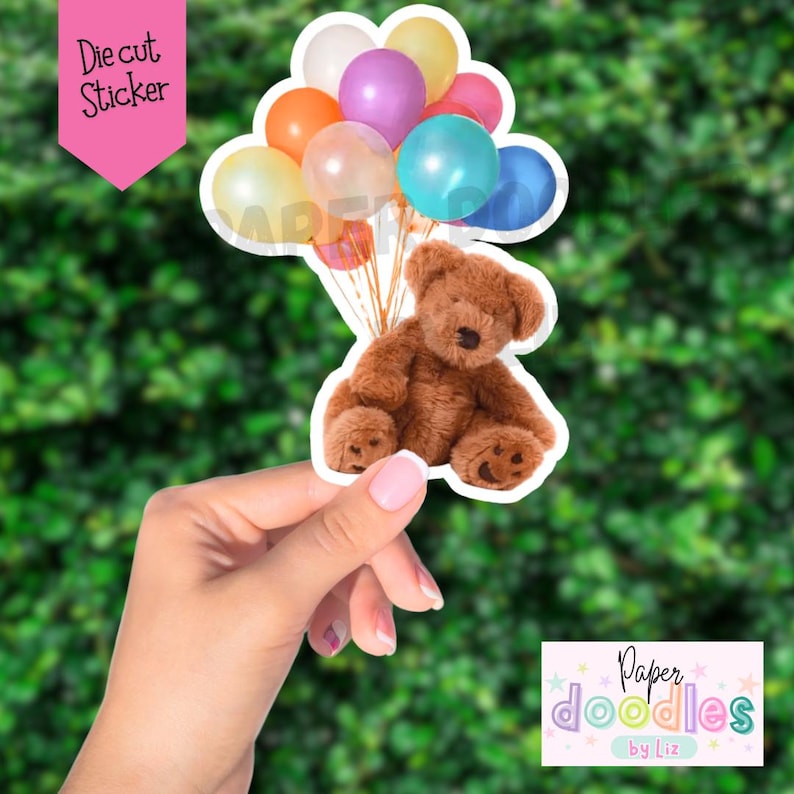 Celebration Balloon Teddy Bear Sticker, Die Cut Sticker, Sticker, Happy ...