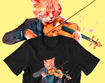 Geigenshirt | Geigershirt | Geigenspieler Shirt | Katzenliebhaber Shirt | Musik Shirt | Geiger Shirt Geschenk | Klassisches Musik Shirt