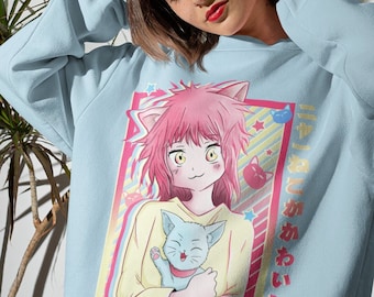 kawaii clothes, kawaii cat sweater, cat sweatshirt, kawaii clothing, harajuku clothing, Yume Kawaii, fairy kei, pastel kawaii, anime sweater