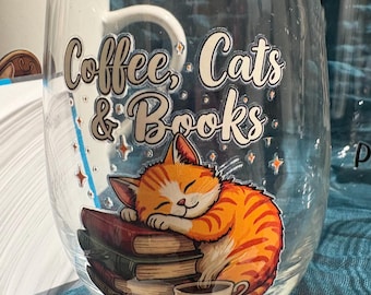 Cat Themed Stemless Wine Glass