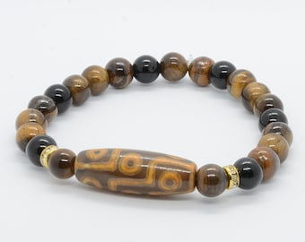 Tiger Eye Dzi Bead Bracelet for Men | Natural Stone Jewelry