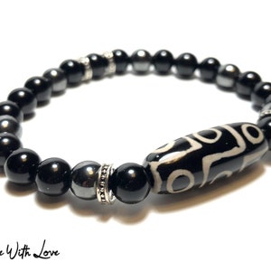 Black Onyx & Hematite Bracelet | Mens Bracelet | Mens beaded bracelet | Healing Crystal energy | Dzi bead | Surfer Bead Bracelet l Handmade