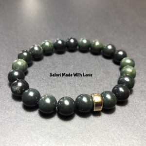 Jade Bracelet l Green Jade Bracelet 8mm l Canadian Nephrite Jade Bead Bracelet l Natural Jade Bracelet, Crystal Bracelet, Dark Jade Bracelet