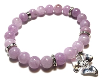 Angelite Bracelet | 8mm Healing Crystal with Silver Flower Charm