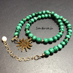 Malachite Necklace | AAA Malachite Choker | Malachite gold filled Necklace, Beaded Gemstone statement necklace, Gemstone Minimalist Necklace
