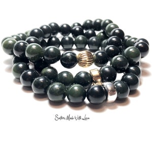 Jade Bracelet l Dark Green Jade Bracelet 8mm l Canadian Nephrite Jade Bracelet l Natural Jade Bracelet l Green Bracelet l Dark Jade Bracelet