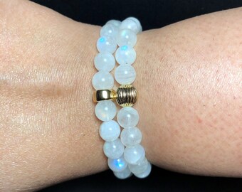 Rainbow Moonstone Bracelet, Divine Goddess Mala, Handmade Gemstone Jewelry