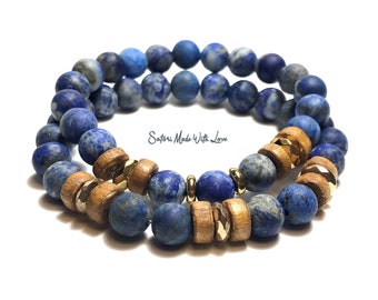 Lapis Lazuli Bracelet | Genuine 8mm Beads, Stainless Steel Accents