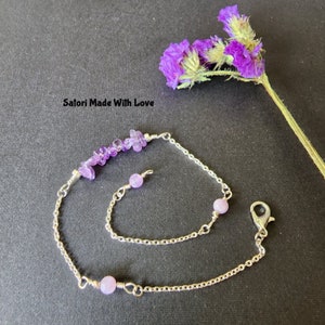 Purple Amethyst Anklet, February Birthstone Anklet, Handmade Jewelry, Gemstone Anklet, Stacked Anklet, Summer Jewelry, Silver Anklet, Boho