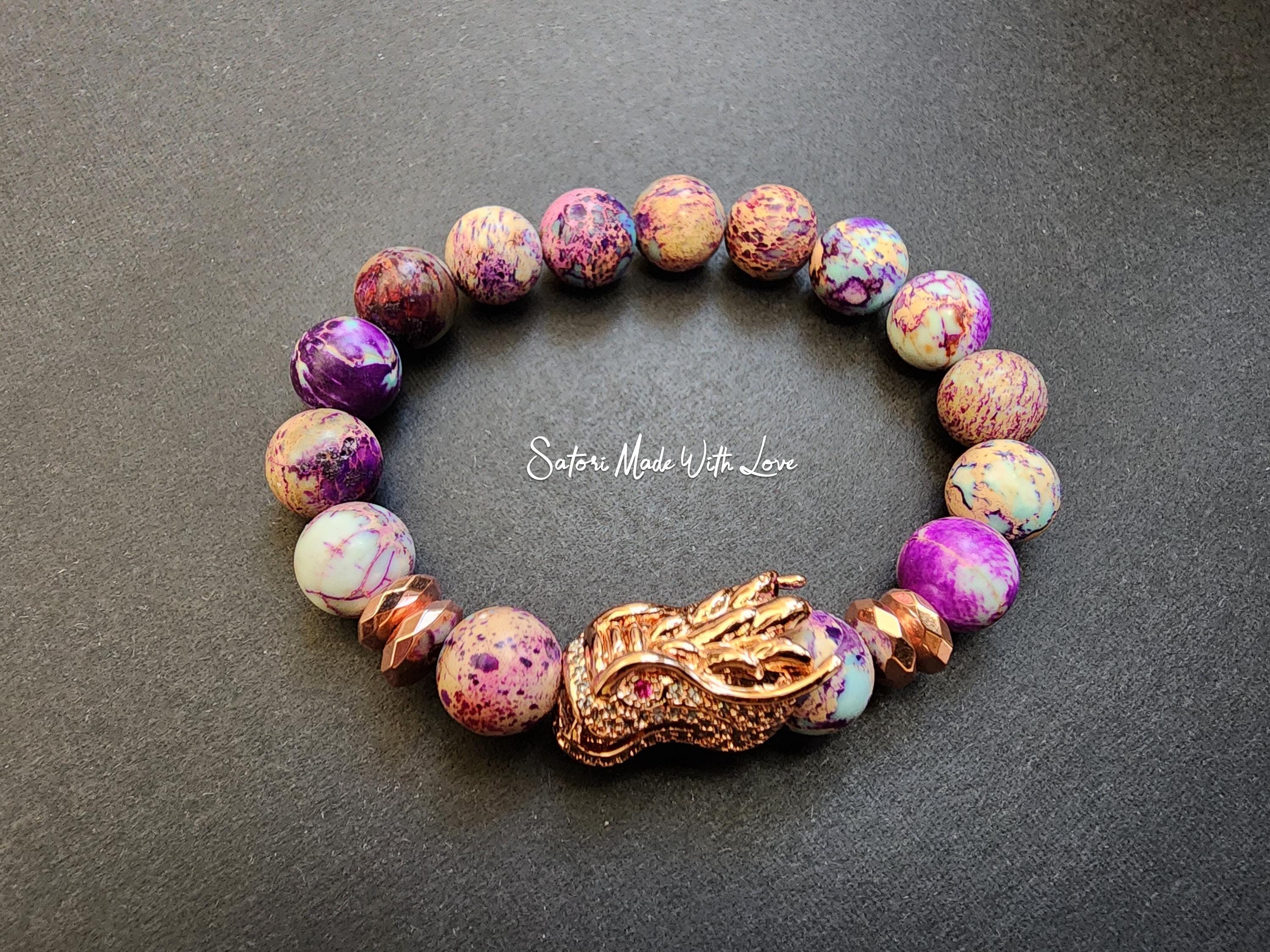 10mm Imperial Jasper Bead Bracelet, Rose Gold Dragon - Etsy
