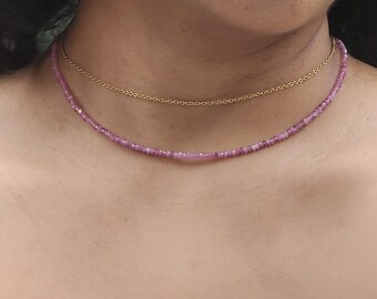 Pink Tourmaline Necklace | Faceted Gemstone Beads, Gold Filled