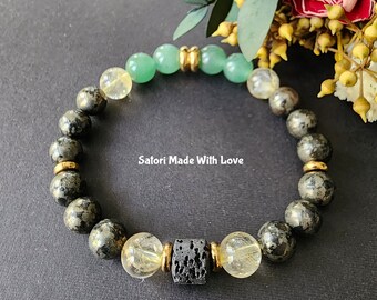 Citrine, Aventurine, Pyrite, Lava Abundance Bracelet, Unisex