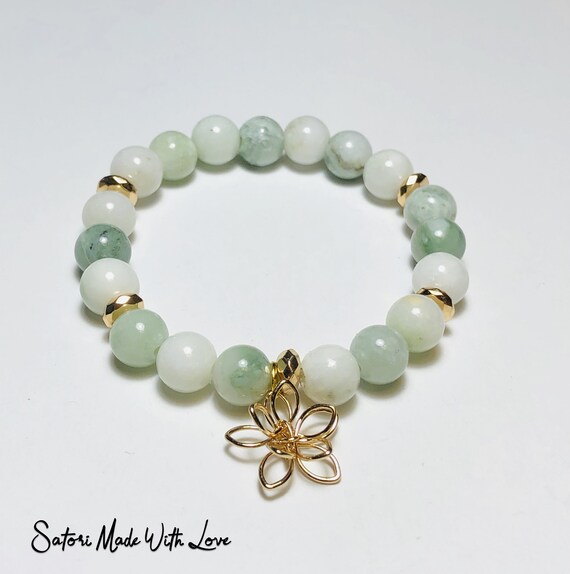 Variety of Jade mix Vintage Glass Beads with 24k gold bead,handcraft,Awesome chic and colorful Jade,Genuine Jade bracelet