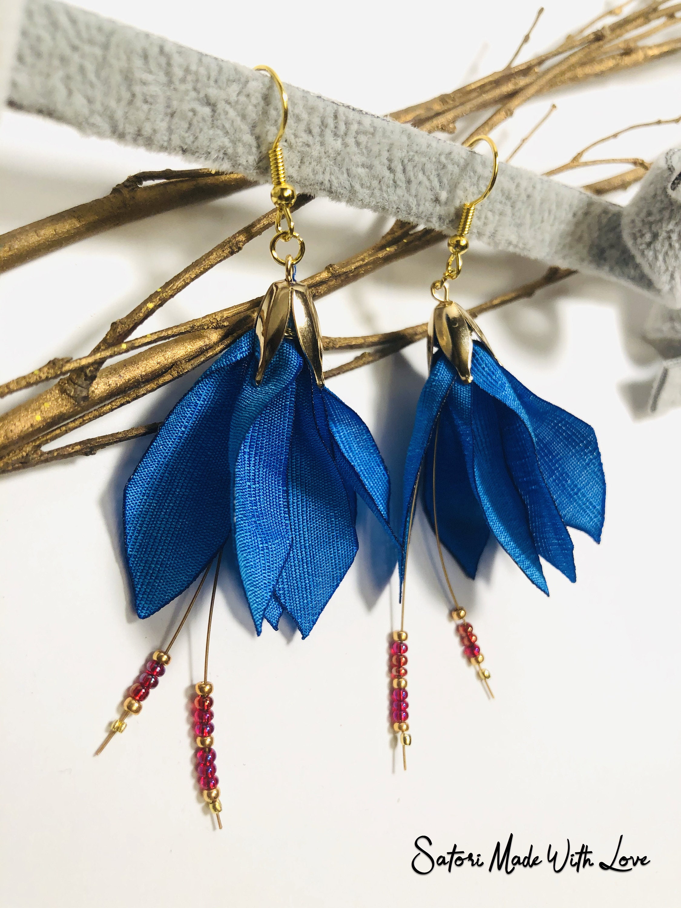 Earrings Fabric flower earrings blossom earrings wedding Etsy