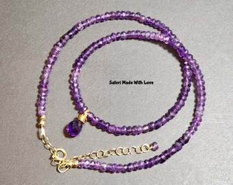 Handmade Faceted Amethyst Beaded Necklace | 14K Gold Filled