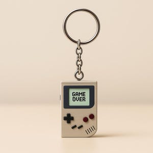 Retro Gameboy Keychain | Glow-in-the-Dark &quot;Game Over&quot; Screen | 3D Printed Gamer Gift | Geeky Keychain | Handheld Console Keyring