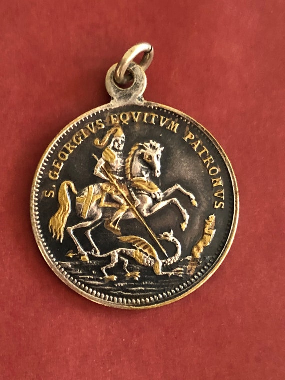 Antique French Large Religious Medal of St George,