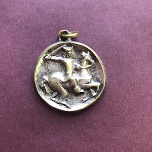 Equestrian Silver medal with horse French - Vintage souvenir pendant Royal Cavalry of France - antique jewelry