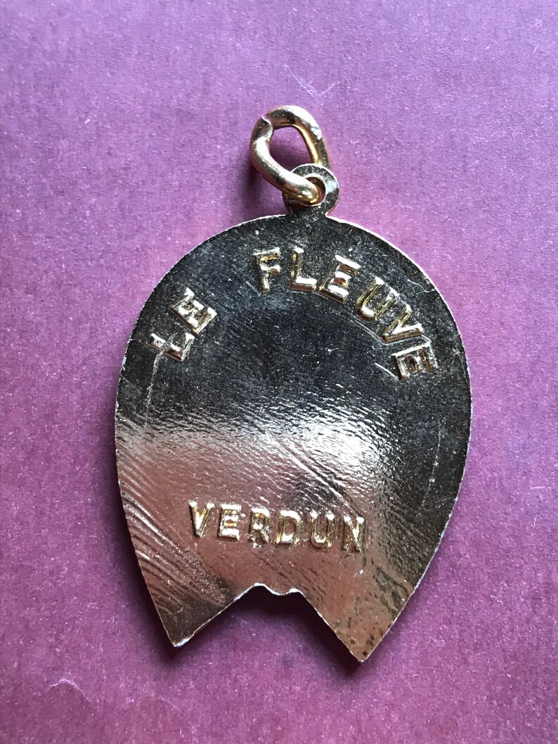 Vintage French equestrian horseshoe astrological sign virgo good luck golden medal Antique Souvenir France pendant