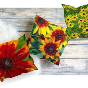 Throw Pillow Set, Three Flower Pillow Covers, Pillow Collection, Burnt Orange Pillows, Pop of Color Pillows, Chenille Pillows, Floral Pillow