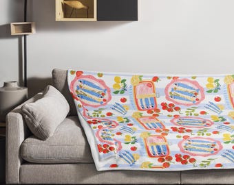 Sardine Tinned Fish Throw Blanket 50x60! Cute Fish in a Can Blanket! So Soft!