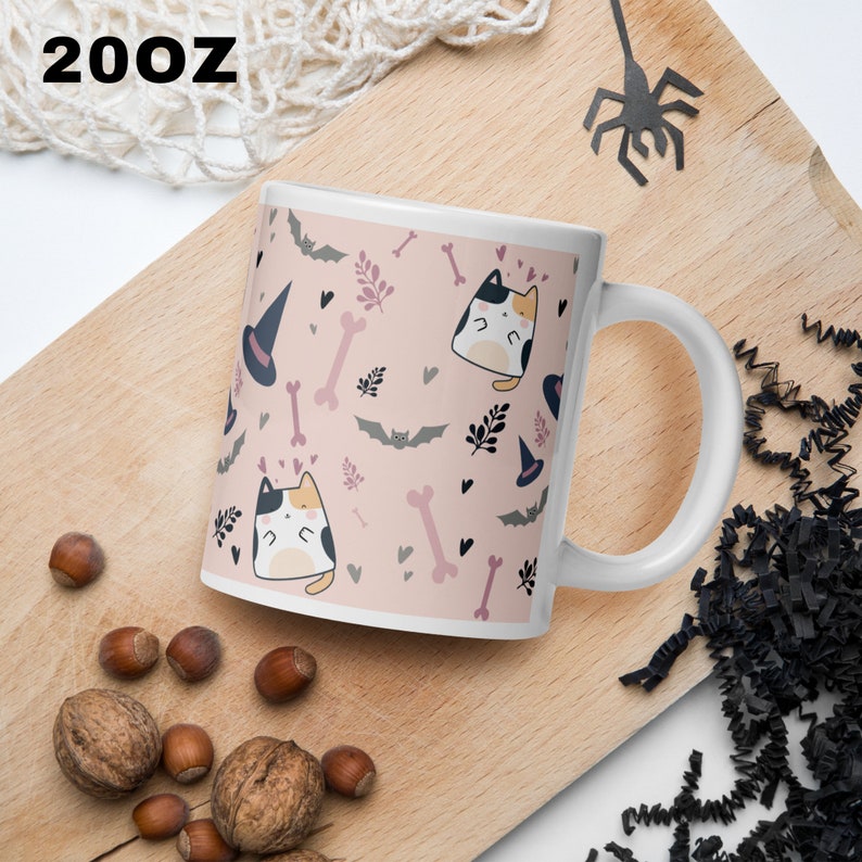 Halloween Cute Witch Cat White Ceramic Mug Great for Spiced Apple Cider