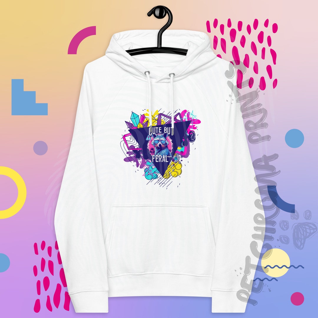 Warning! Cute but Feral Neon Raccoon Trash Panda Unisex Eco Raglan