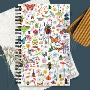 Cute as a Bug Spiral Notebook w/Dotted Pages! Watercolor Insects, Beetles, & Butterflies! An Entomologist Bug Lover&#39;s Gift! A writers gift!