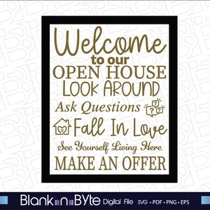 Letrero de bienvenida de agente inmobiliario de puertas abiertas Haga una oferta SVG Archivo listo para láser Glowforge compatible JPG - PNG