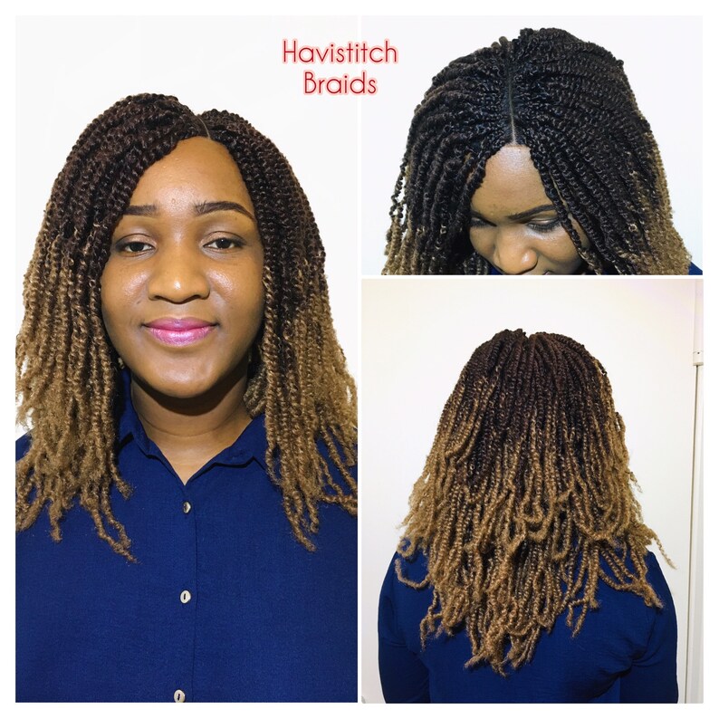 Brown kinky twist braided wig with blonde ends for black women Etsy