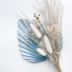 Dusty Blue and Light Blue Palm Spear with Dried Flowers Bouquet Cake Topper, baby boy cake topper bunch