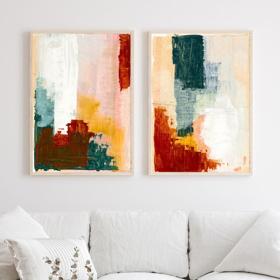 Set of 2 wall prints | Fine art print uk | Living room wall art | Wall decor living room | UK artists | Copper art | Green artwork