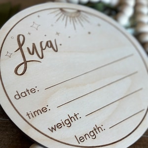 Boho Statistic Name Round | Baby Name Sign For Hospital | Mini Baby Sign | Announcement Round | Birth announcement | Nursery Decor