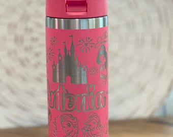 Personalized Princess Castle Kids Tumbler | Engraved Fairytale Princess Cup | Girls Water Bottle | Laser Engraved 18oz Rambler | Princess