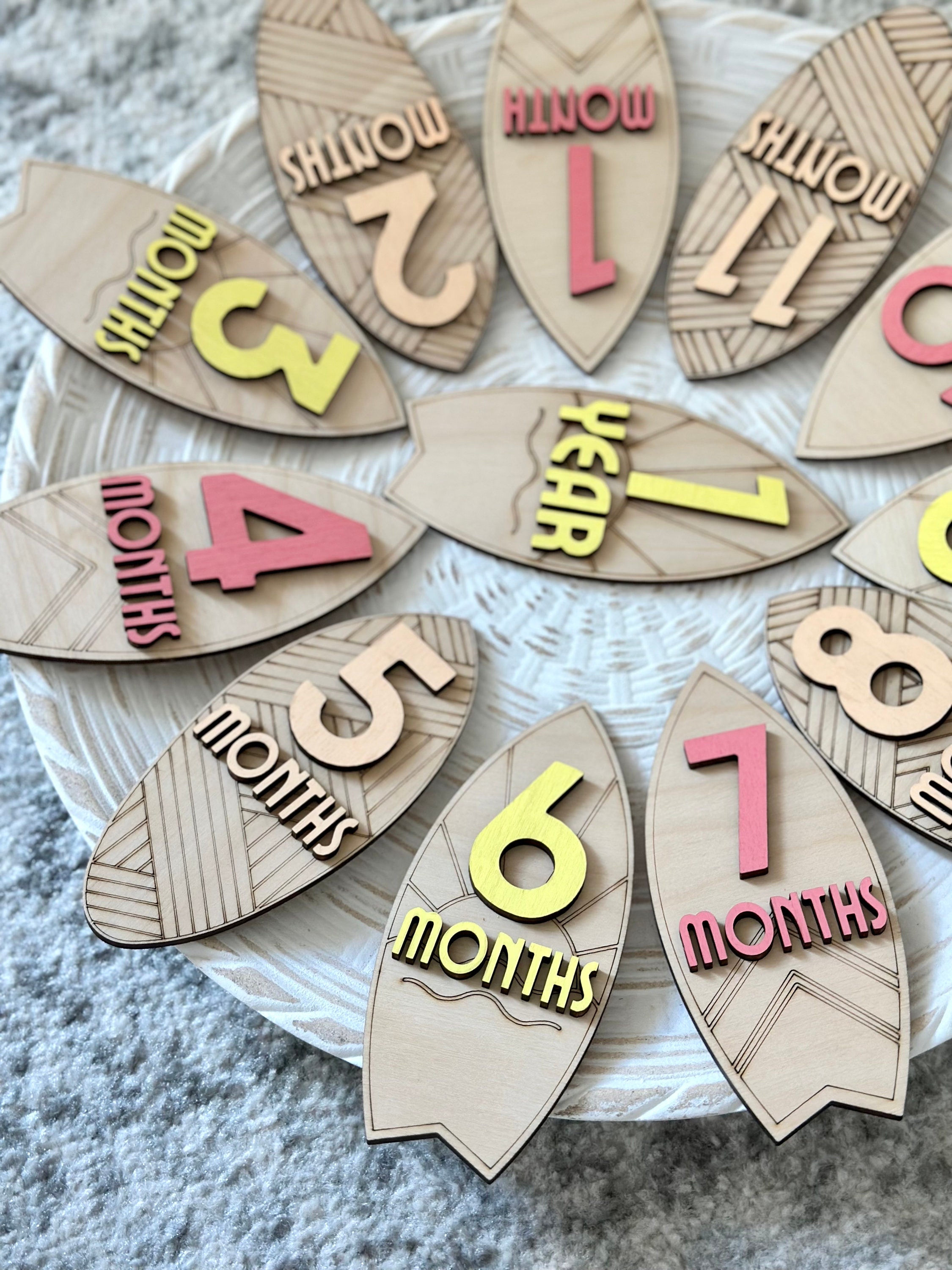 Surfboard Monthly Milestone Markers I Baby Month Markers I Wooden 3D ...