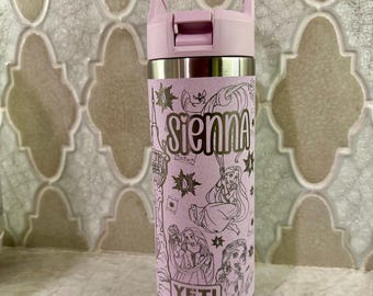 Long Hair Princess Tumbler | Tower Princess Kids Cup | Personalized Princess Water Bottle | Engraved Kids Rambler | Fairytale Princess Cup |