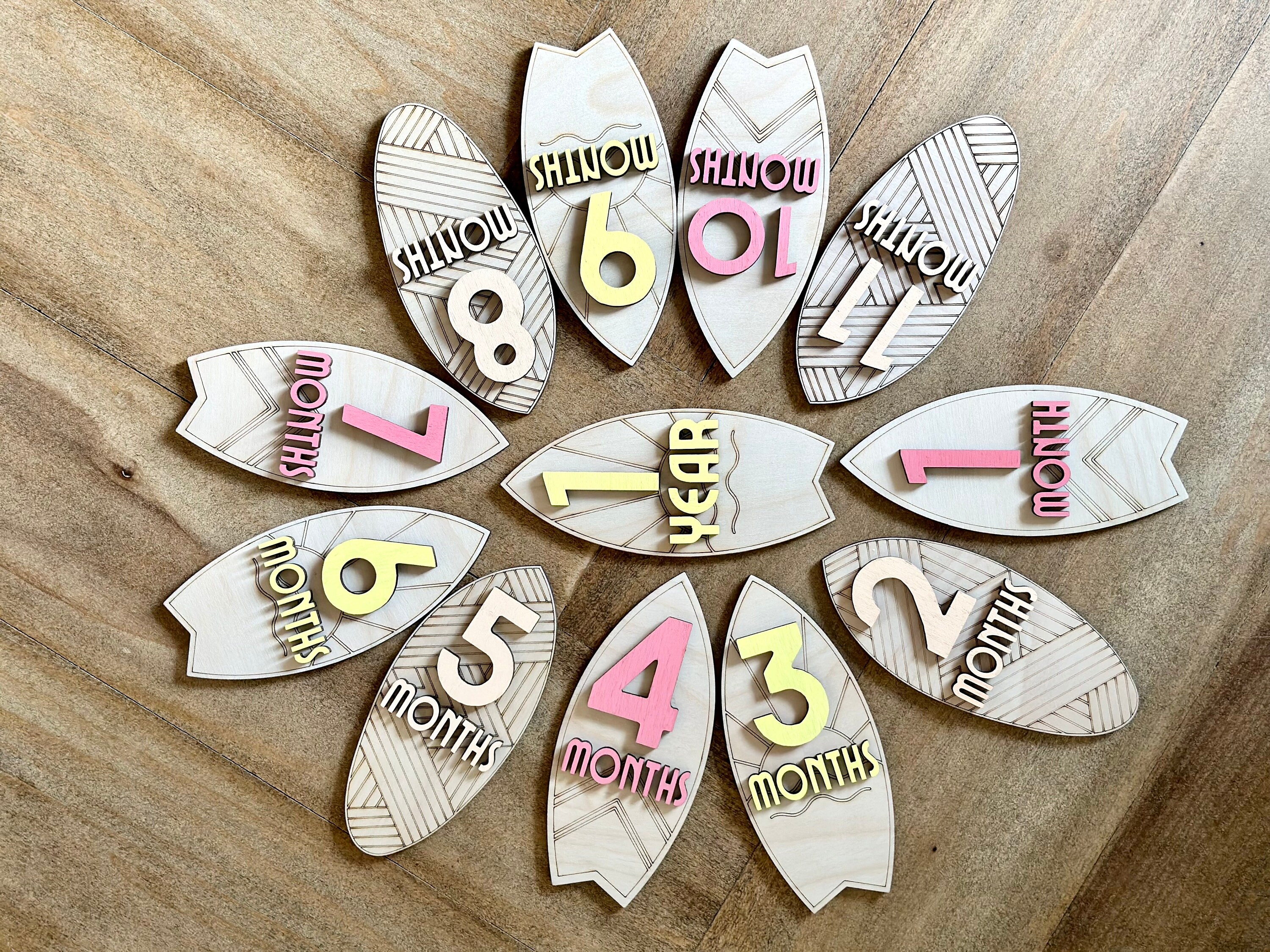Surfboard Monthly Milestone Markers I Baby Month Markers I Wooden 3D ...