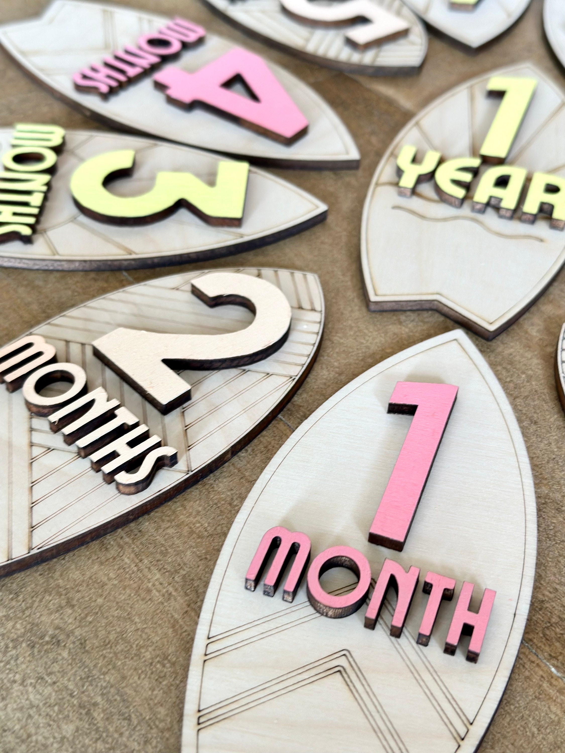 Surfboard Monthly Milestone Markers I Baby Month Markers I Wooden 3D ...