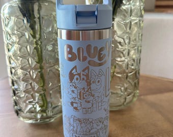Blue Cartoon Puppy Kids Tumbler | Personalized Kids Dog Cup | Engraved Kids Rambler | Cartoon Puppy Water Bottle | Laser Engraved Kids Cup |