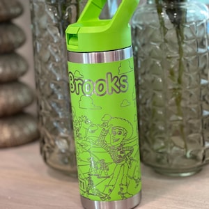 Cowboy & Space Ranger Kids Tumbler | Toy Inspired Cartoon Cup | Personalized Kids Rambler | Engraved Kids Water Bottle | Laser Engraved Kids image 1