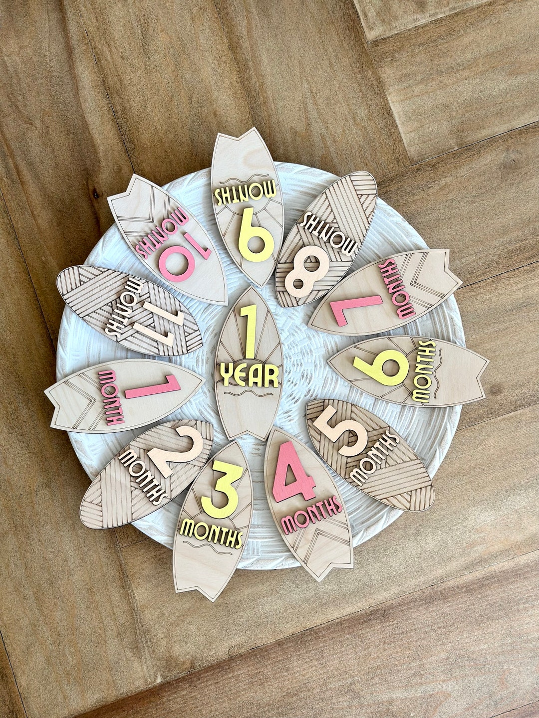 Surfboard Monthly Milestone Markers I Baby Month Markers I Wooden 3D ...