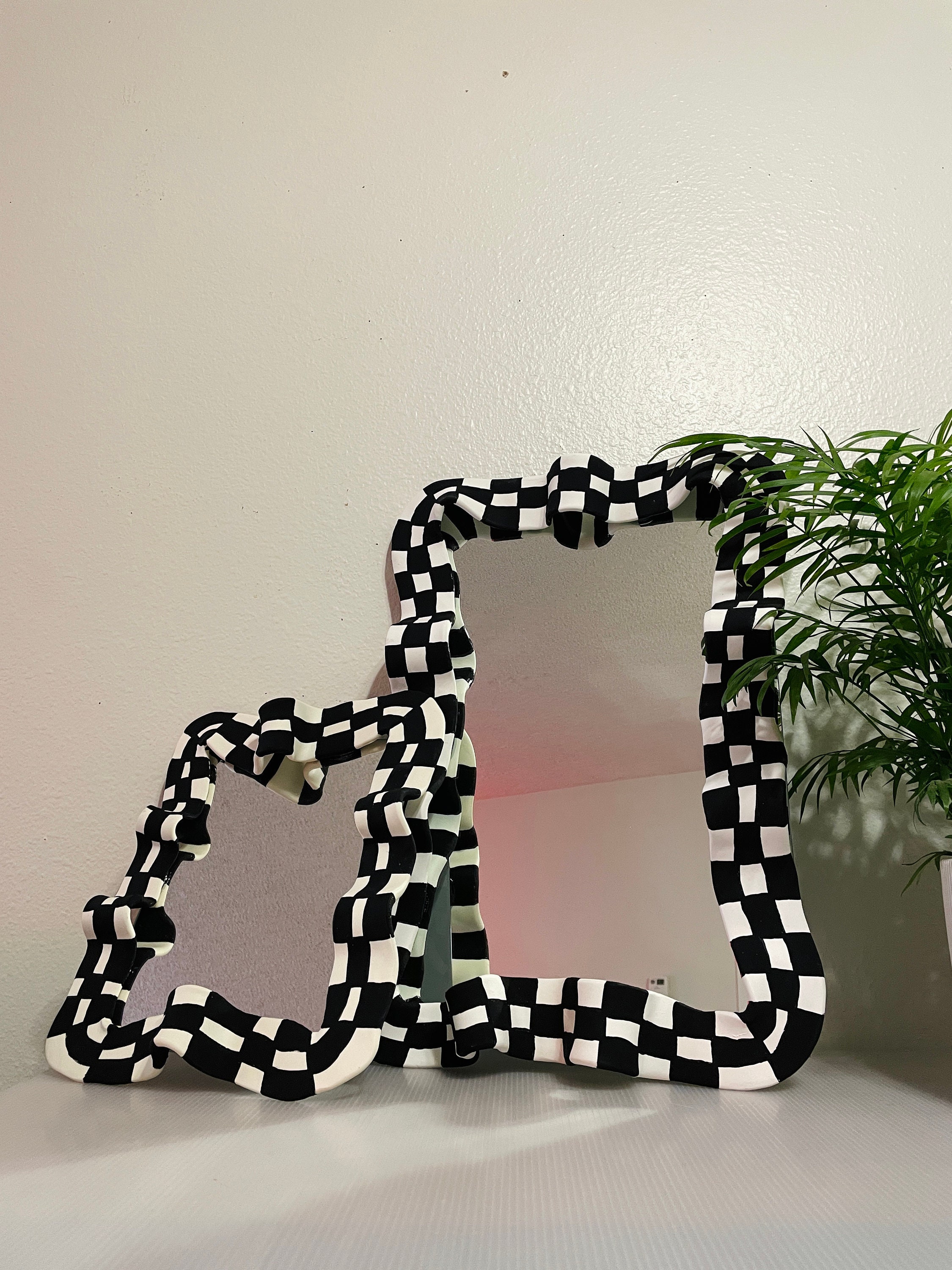 Miroir à Carreaux Wavy Mur Miroir Rétro d'argile Wiggle Mirror