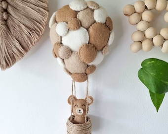 Neutral bear decoration, Bedroom decor for girls, Boys room decor, Hot air balloon nursery, Gender neutral baby gift, Baby shower gifts,